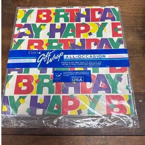 Vintage Cleo Gift Wrap Paper Made In USA All Occasion Happy Birthday Print 90's